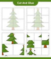 corta y pega, corta partes del árbol de navidad y pégalas. juego educativo para niños, hoja de cálculo imprimible, ilustración vectorial vector