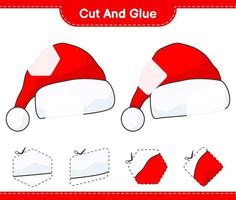 Cut and glue, cut parts of Santa Hat and glue them. Educational children game, printable worksheet, vector illustration