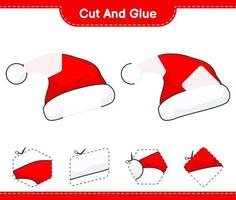 Cut and glue, cut parts of Santa Hat and glue them. Educational children game, printable worksheet, vector illustration