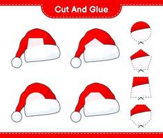 Cut and glue, cut parts of Santa Hat and glue them. Educational children game, printable worksheet, vector illustration