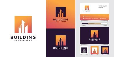 Building construction logo with negative space concept and business card design Premium Vector