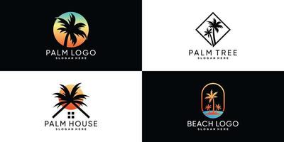 Palm tree or palm beach icon set logo design with creative element Premium Vector