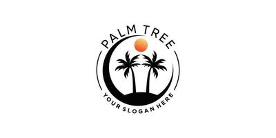 Palm tree logo design template with sun Premium Vector