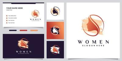 Women beauty logo design with leaf element and business card template Premium Vector