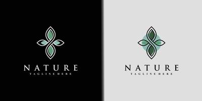 Nature logo design template with line art and leaf element Premium Vector