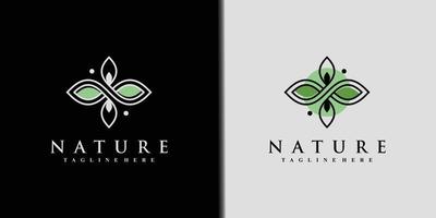 Nature logo design template with line art and leaf element Premium Vector