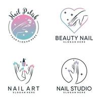 conjunto de esmalte de uñas de colección o diseño de logotipo de icono de arte de uñas con vector premium de elemento creativo