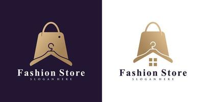 Inspiración en el diseño del logotipo de la tienda de moda con colgador y vector premium de concepto creativo