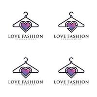 Set bundle of fashion love logo design with hanger and creative concept Premium Vector