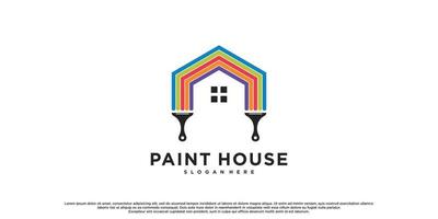 Paint and house logo design with brush element and rainbow color Premium Vector