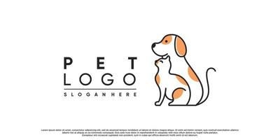 diseño de logotipo de animales de perros y gatos para tienda de mascotas con concepto de estilo de arte lineal vector premium