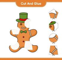 Cut and glue, cut parts of Gingerbread Man and glue them. Educational children game, printable worksheet, vector illustration