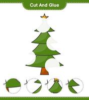 Cut and glue, cut parts of Christmas Tree and glue them. Educational children game, printable worksheet, vector illustration