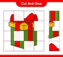 Cut and glue, cut parts of Gift Box and glue them. Educational children game, printable worksheet, vector illustration