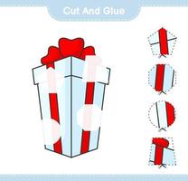 corta y pega, corta partes de la caja de regalo y pégalas. juego educativo para niños, hoja de cálculo imprimible, ilustración vectorial vector