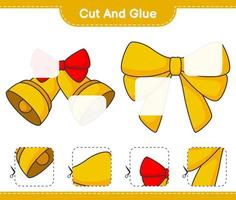 Cut and glue, cut parts of Ribbon, Christmas Bell and glue them. Educational children game, printable worksheet, vector illustration