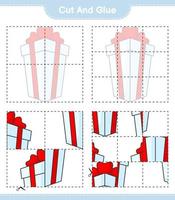 corta y pega, corta partes de la caja de regalo y pégalas. juego educativo para niños, hoja de cálculo imprimible, ilustración vectorial vector