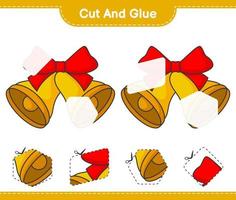 Cut and glue, cut parts of Christmas Bell and glue them. Educational children game, printable worksheet, vector illustration