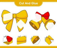 Cut and glue, cut parts of Ribbon, Christmas Bell and glue them. Educational children game, printable worksheet, vector illustration