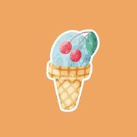 Cute ice cream icon in cartoon style vector illustration. For print and creative design