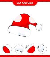 Cut and glue, cut parts of Santa Hat and glue them. Educational children game, printable worksheet, vector illustration