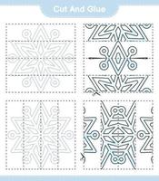 Cut and glue, cut parts of Snowflake and glue them. Educational children game, printable worksheet, vector illustration