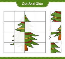 Cut and glue, cut parts of Christmas Tree and glue them. Educational children game, printable worksheet, vector illustration