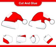 Cut and glue, cut parts of Santa Hat and glue them. Educational children game, printable worksheet, vector illustration