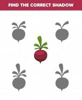 Education game for children find the correct shadow set of cartoon vegetable beet vector