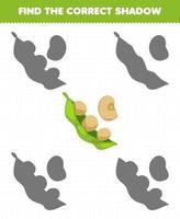 Education game for children find the correct shadow set of cartoon vegetable soybean vector