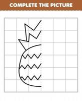 Education game for children complete the picture cute cartoon fruit pineapple half outline for drawing vector