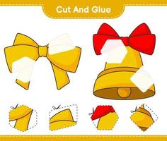 Cut and glue, cut parts of Ribbon, Christmas Bell and glue them. Educational children game, printable worksheet, vector illustration