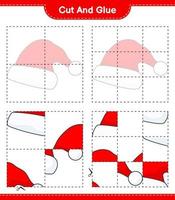 Cut and glue, cut parts of Santa Hat and glue them. Educational children game, printable worksheet, vector illustration