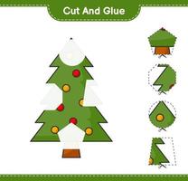 Cut and glue, cut parts of Christmas Tree and glue them. Educational children game, printable worksheet, vector illustration