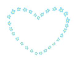 Cute blue field flower wreath vector illustration. Hand drawn flowers wreath heart shape isolated