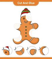 Cut and glue, cut parts of Gingerbread Man and glue them. Educational children game, printable worksheet, vector illustration