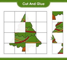 Cut and glue, cut parts of Christmas Tree and glue them. Educational children game, printable worksheet, vector illustration