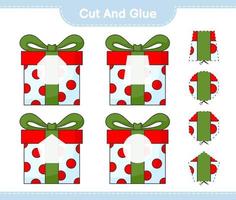 Cut and glue, cut parts of Gift Box and glue them. Educational children game, printable worksheet, vector illustration