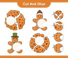 Cut and glue, cut parts of Cookies, Gingerbread Man and glue them. Educational children game, printable worksheet, vector illustration