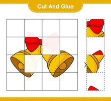 Cut and glue, cut parts of Christmas Bell and glue them. Educational children game, printable worksheet, vector illustration