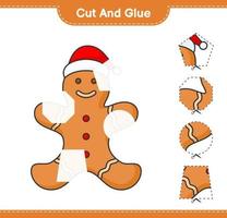 Cut and glue, cut parts of Gingerbread Man and glue them. Educational children game, printable worksheet, vector illustration