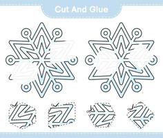 Cut and glue, cut parts of Snowflake and glue them. Educational children game, printable worksheet, vector illustration