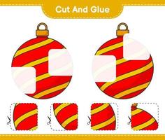 Cut and glue, cut parts of Christmas Ball and glue them. Educational children game, printable worksheet, vector illustration