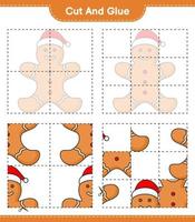 Cut and glue, cut parts of Gingerbread Man and glue them. Educational children game, printable worksheet, vector illustration