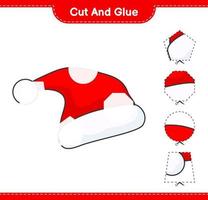 Cut and glue, cut parts of Santa Hat and glue them. Educational children game, printable worksheet, vector illustration