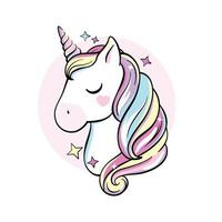 cabeza de unicornio con melena de arco iris, lindo dibujo de estilo de dibujos animados, ilustración vectorial vector