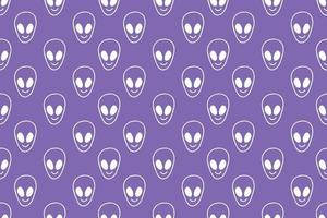 Children's seamless background with alien ufo faces. Sci-fi pattern on a purple background. Hand-drawn doodle style. Alien pattern, a children's pattern in the style of a hand-drawn doodle. vector