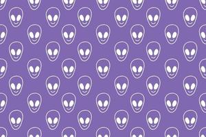 Children's seamless background with alien ufo faces. Sci-fi pattern on a purple background. Hand-drawn doodle style. Alien pattern, a children's pattern in the style of a hand-drawn doodle. vector