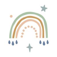 A simple vector illustration in Scandinavian style with a rainbow. Beautiful children's art with drawings of pastel colors. Funny boho print in children's style.