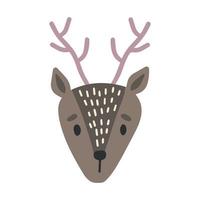 Hand drawn vector illustration of a cute funny deer head. Isolated objects on white background. Scandinavian style flat design. Concept children print. Woodland animal.